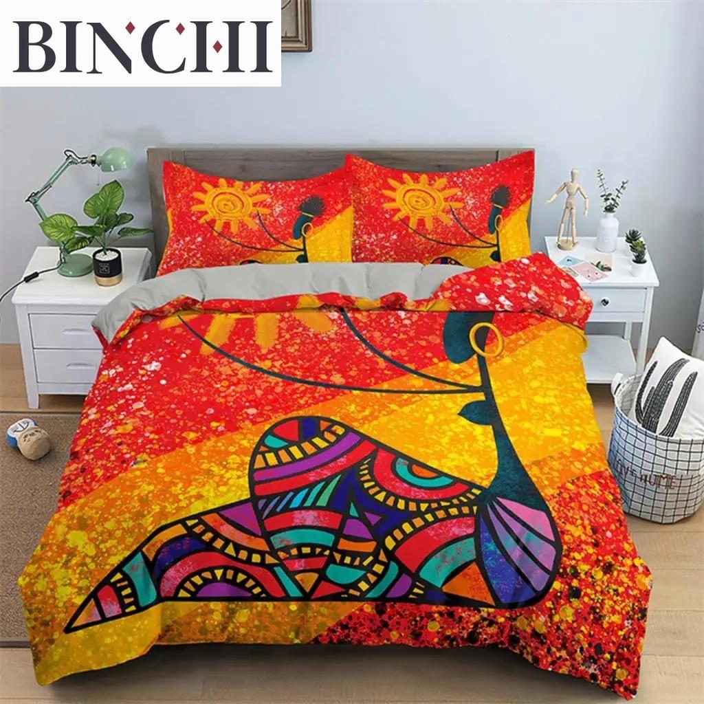 Bettbezug Afrikanisches Frau Thema für Frauen Kinder Mikrofaser Exotischer Bettdeckenbezug Ethnische Afro Bettwäsche Set Zimmerdekoration