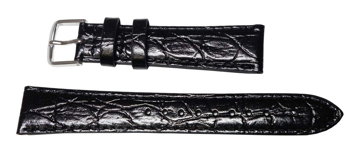 

Seiko DX42A Men s 17mm Italian Cowhide Leather Watch Band with Crocodile Embossing, Black