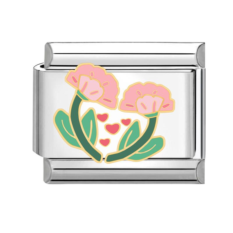 Fashion Flowers Devil Eyes Heart Butterfly Cherry Italian Charm Links Stainless Steel Fit 9mm Bracelet Zircon DIY Making Gifts