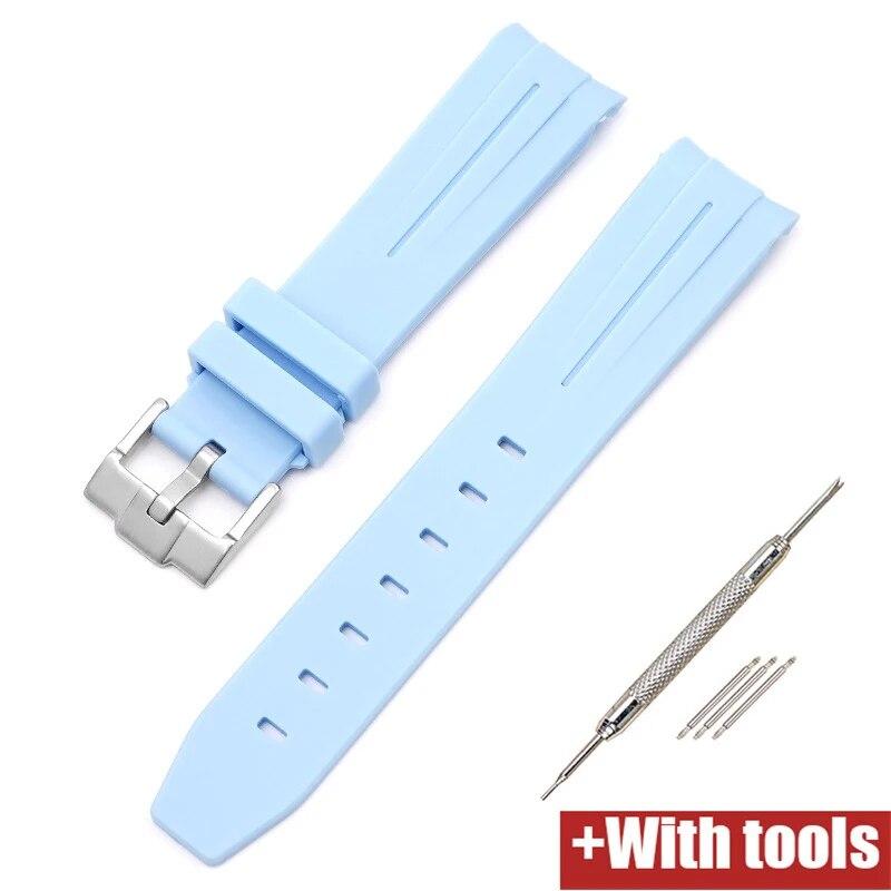 20/21/22mm Curved End Rubber Strap for Rolex Stainless Steel Buckle Men Women Sport Waterproof TPU Replacement Bracelet Band