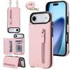 iPhone 17 Pro Max Crossbody Leather Wallet Case with Card Slots & Double Buckle Zipper