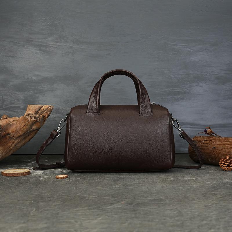 Genuine Leather Boston Bag European  Retro Hand-held Crossbody Pillow Bag