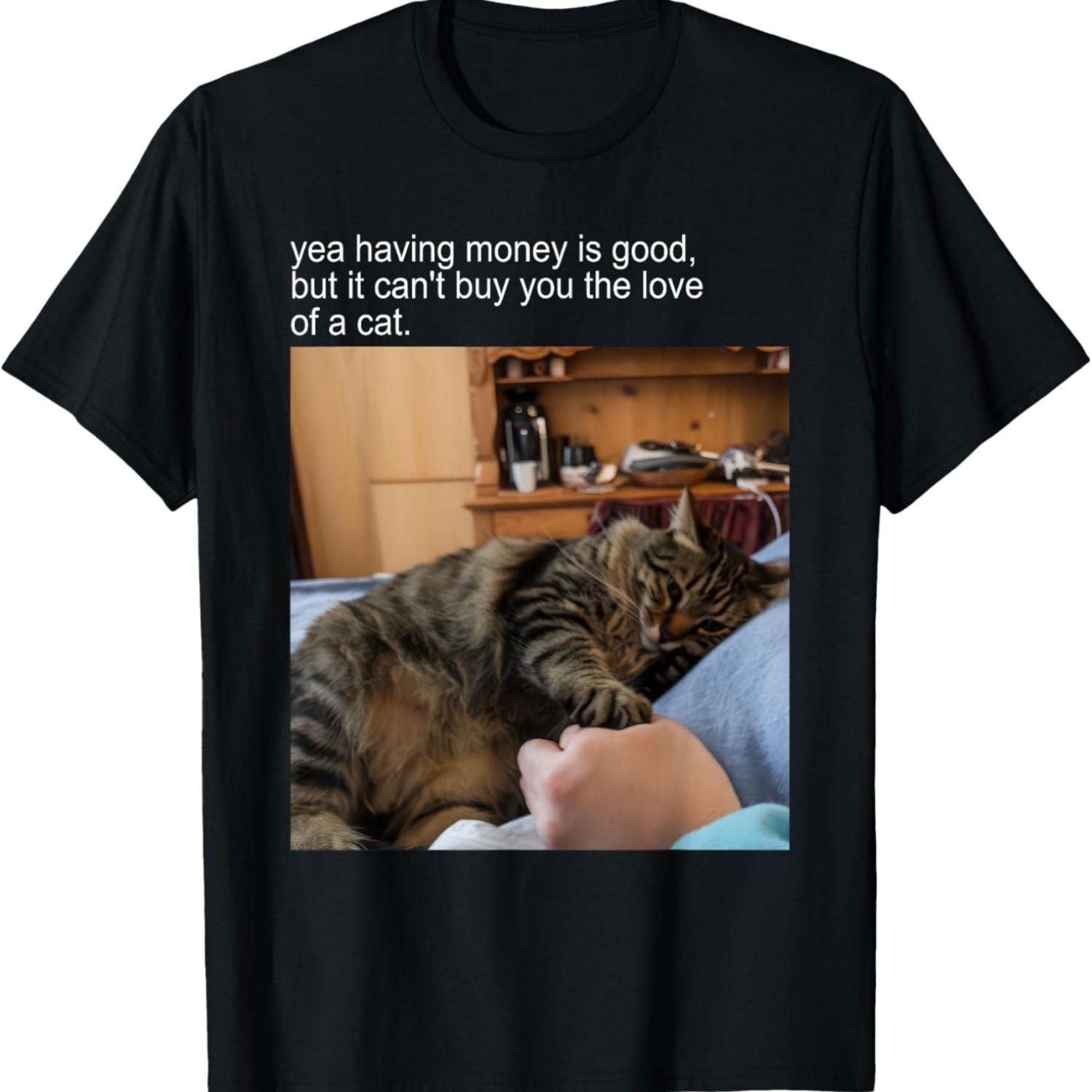 Cat Meme Tshirt Silly Cat Funny Kitty Meow Hiss Kitten T-Shirt S чёрный
