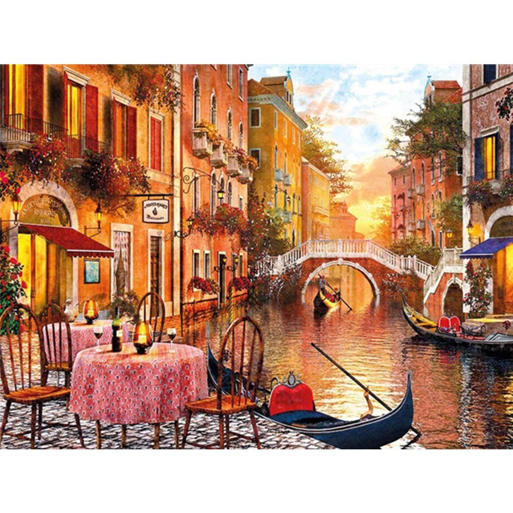 3D Diamond Painting Town Full Square Round Drill Art Rhinestone 5D DIY Diamond Embroidery Landscape Seaside Handmade Gift