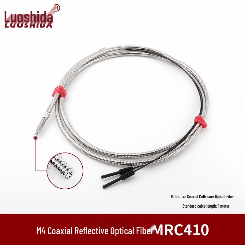 Metal Sheathed Fiber Optic Sensor Amplifier with Right Angle Elbow and Extended Reflective Through-Beam Cable
