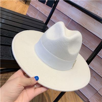 British retro style wide brim light board white woolen top hat autumn and winter women's fashion versatile casual jazz hat