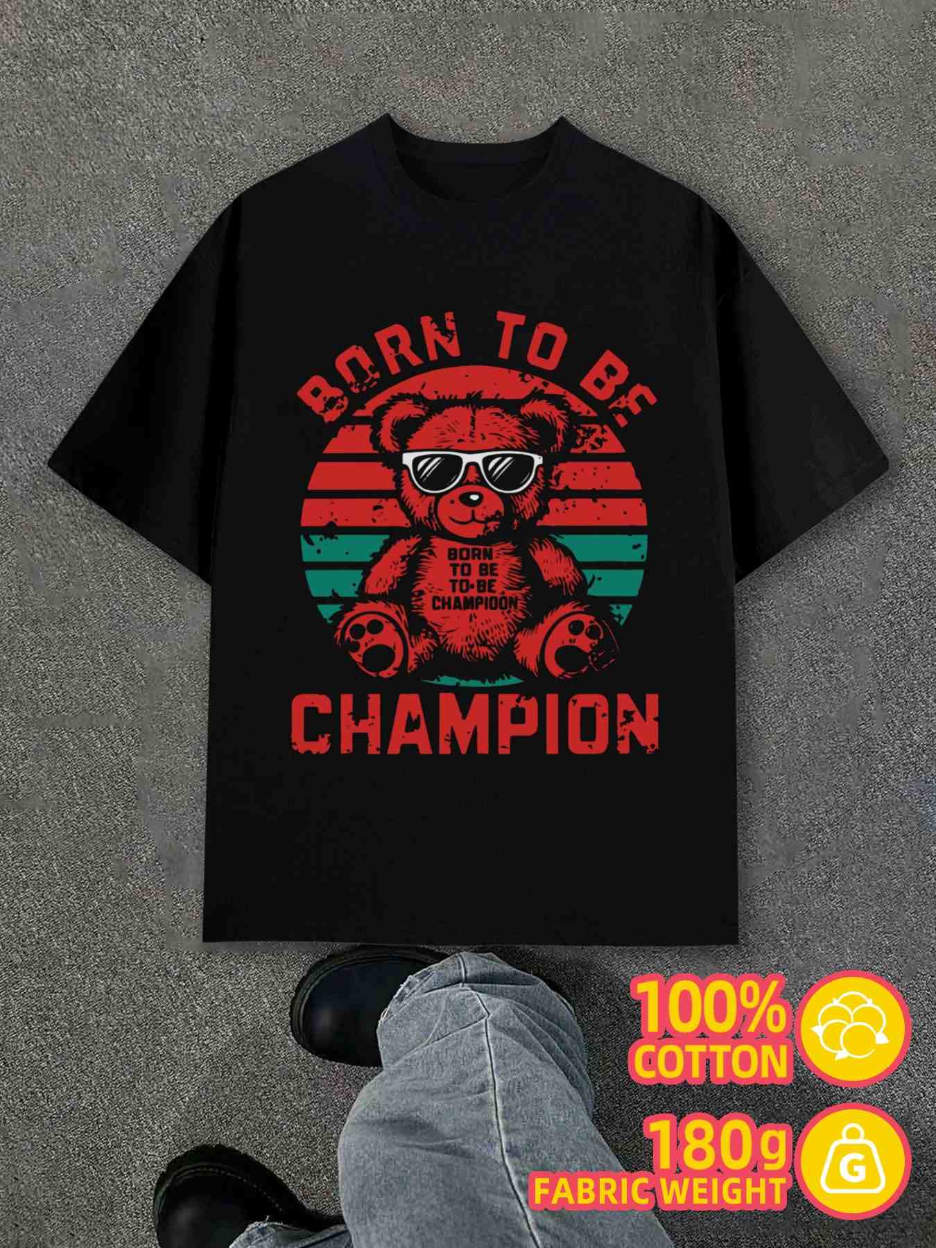 T-Shirt Y2K Born to Be Champion Black Regular Fit L