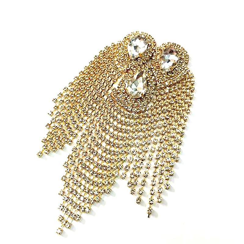 Toppe con design a goccia d'acqua di diamante con perline, nappa di cristallo con frange, strass, distintivi da spalla, spille, applicazioni per abito da donna