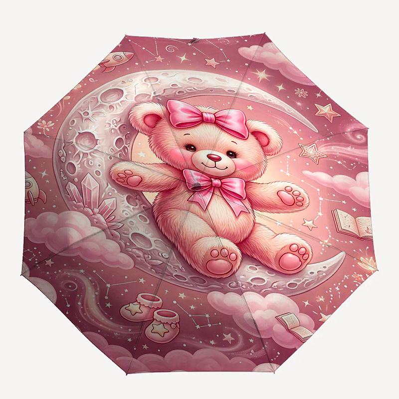 

1PC Bear Moon Umbrella-8-Rib Reinforced, Automatic Open, Lightweight & Durable, Fashion Accessory for Outdoor, Beach L0421