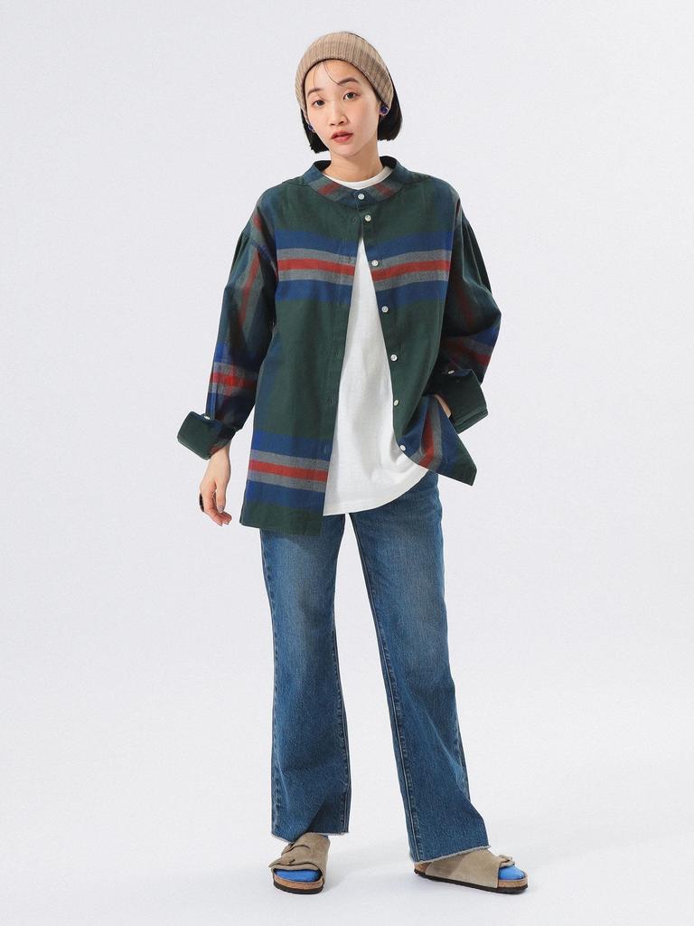 Beams Boy Women's Large Tartan Basque Shirt, D.GRN, One Size