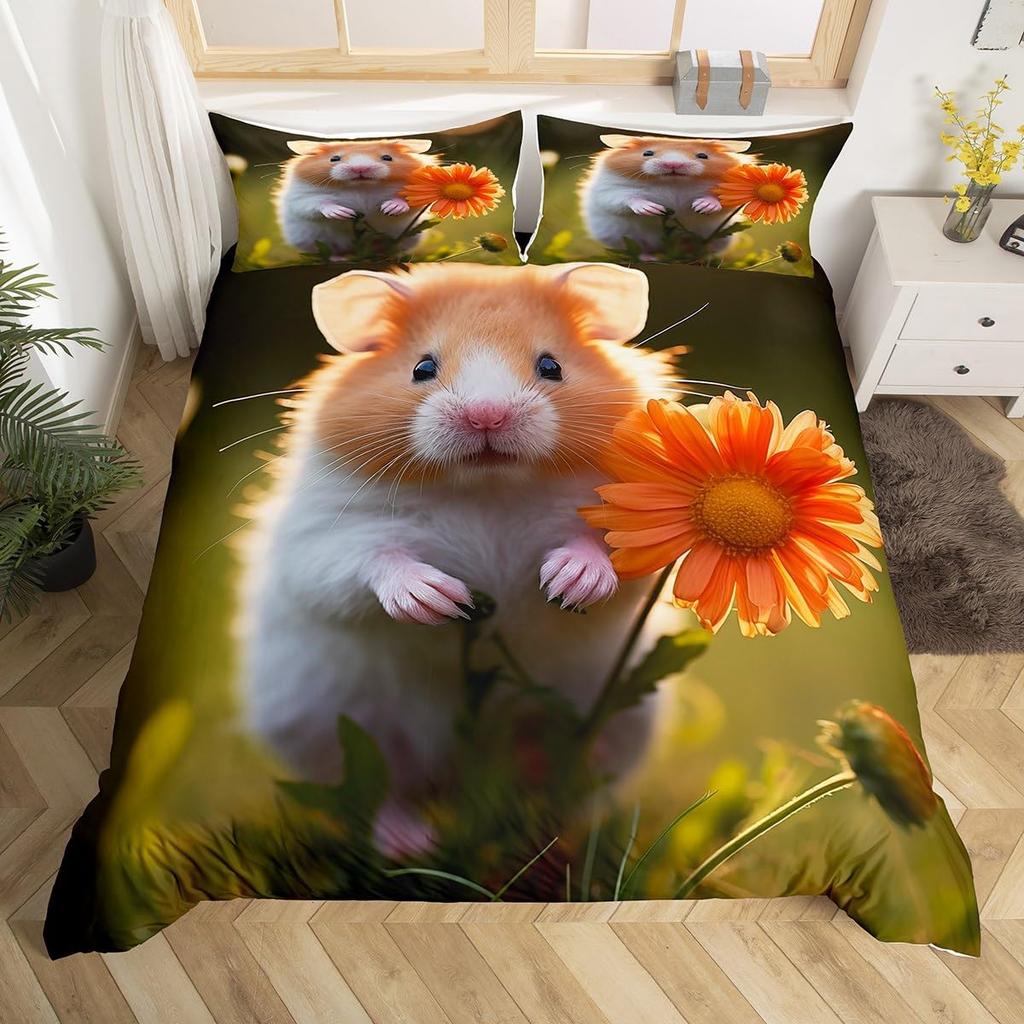 Caroon Guinea Pig Duvet Cover Twin Queen Size For Teen Girls Snow Natural Guinea Pig Bedding Set,Kawaii Animlas Comforter Cover