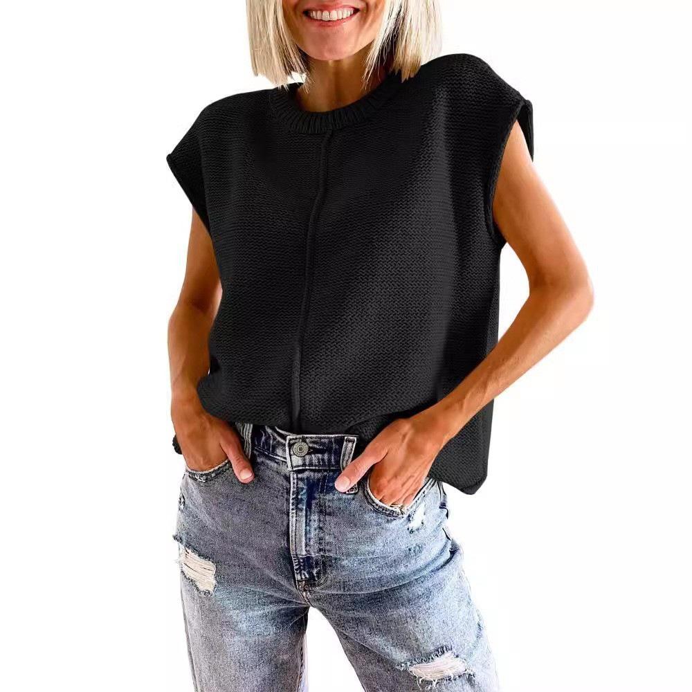 2026 Early Autumn Women's Sleeveless Knit Vest: European & American Style, Loose Fit, Round Neck Trendy Top