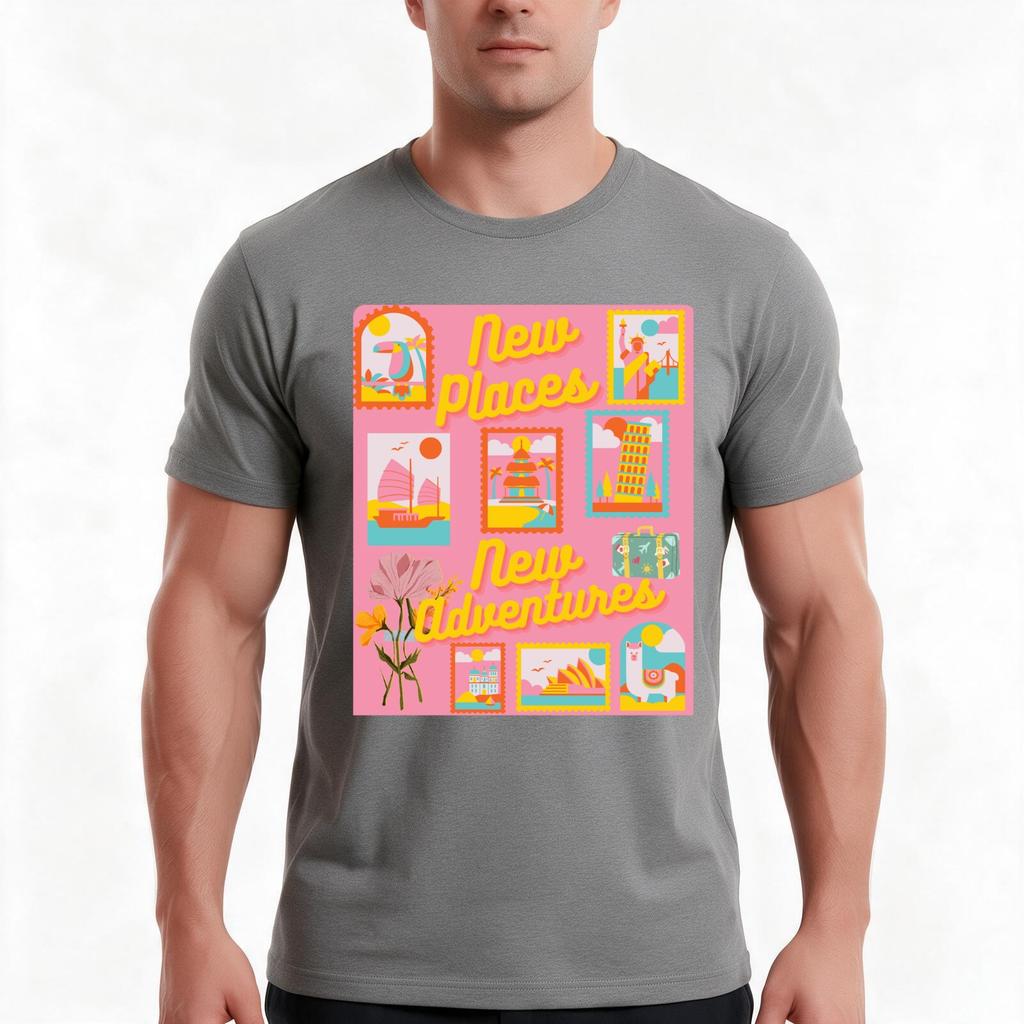New Places New Adventures Tshirt Summer Casual Cotton Tee Oversized Streetwear Tops Vintage Graphic Print Unisex Unisex Unisex
