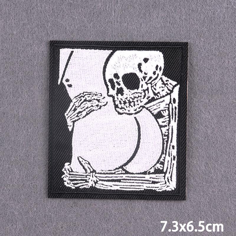 Red Fusible Patches Hiphop Iron On Thermoadhesive Patches For Clothes Cross Skull Embroidery Patches For Jacket Logo Applique