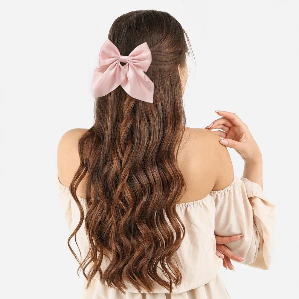 1Pcs Girls Solid Color Satin Butterfly Barrettes Fresh Color Hairbows Ponytail Clip Women Travelling Headwear Hair Accessories