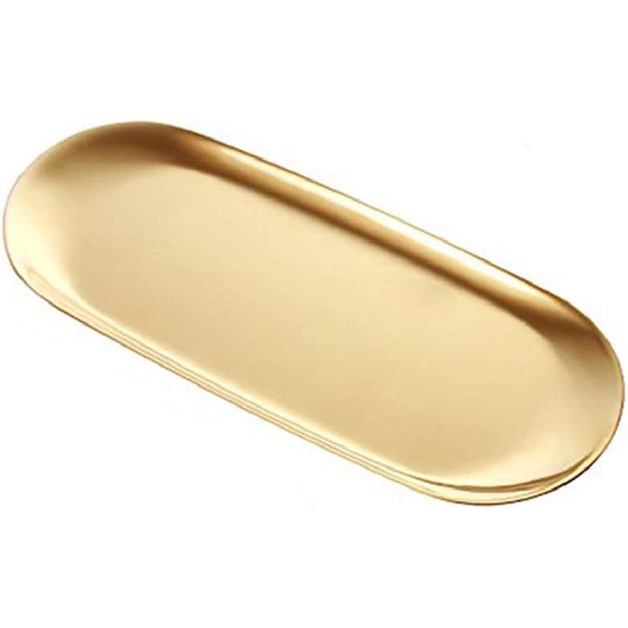Gold Decorative Tray(12 Inch) - Hand Towel Storage Tray, Jewelry Tray,Stainless Steel,Oval золотой