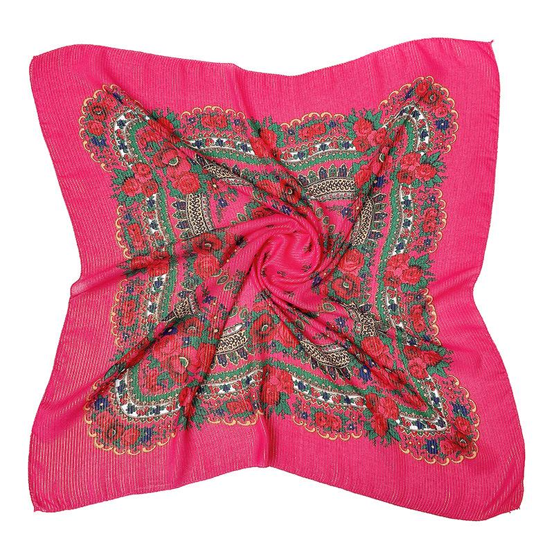 85Cm Gold Yarn Square Russian Scarf Women Floral Printed Shawl Female Bandana Head Wrap Headband Scarves Handkerchief