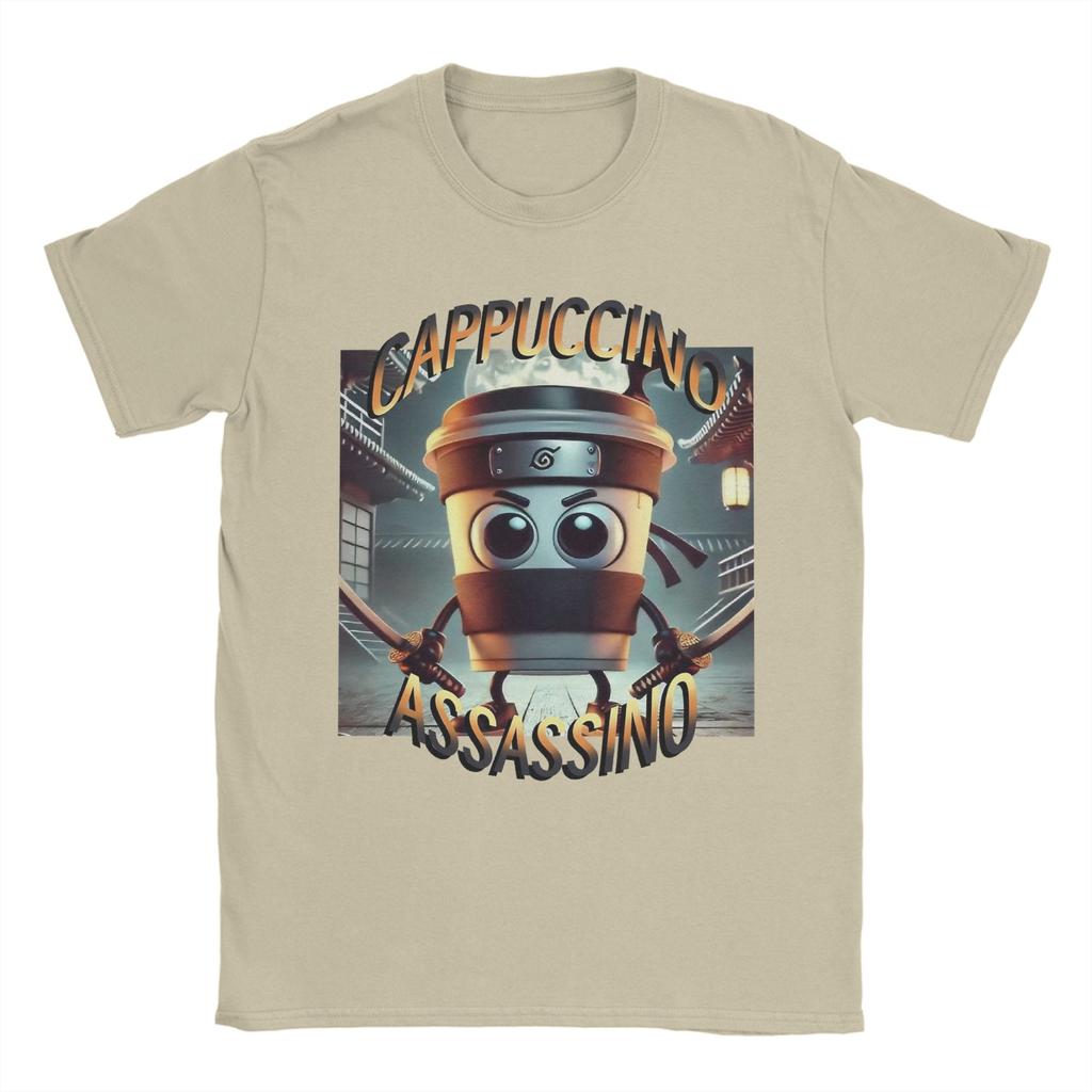 Herren Cappuccino Assassino Italienischer Hirnrot T-Shirt 100% Baumwolle Vintage Kurzarm Rundhals T-Shirt Erwachsene T-Shirts