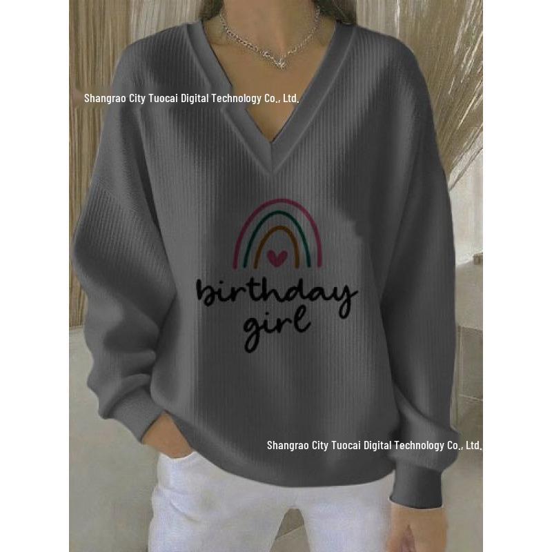 2025 3D Print V-neck Knit Pullover: Versatile Loose Fit Sweater for Autumn/Winter