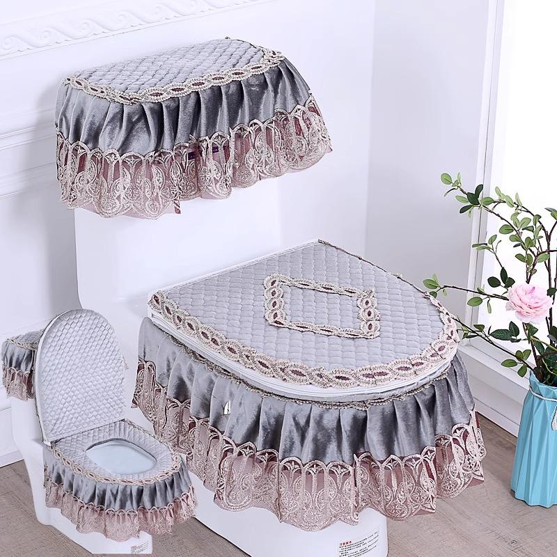 

3 шт./комплект Мереживна вишивка Знімна кришка для унітазу Пилонепроникна м’яка подушка для сидіння для унітазу Прикраса будинку Чохол для унітазу 3pcs