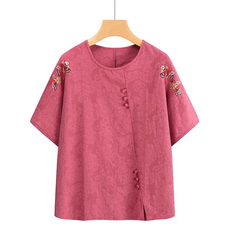 Summer Set for Middle-Aged Women Short Sleeve Pure Cotton Mom T-Shirt plus Size Grandma Clot