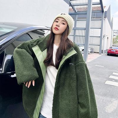 PU Cotton Jacket Female Winter Student 2025 Popular High-end Padded Jacket Couple Padded Jacket Wearing Lamb Wool Jacket On Both Sides