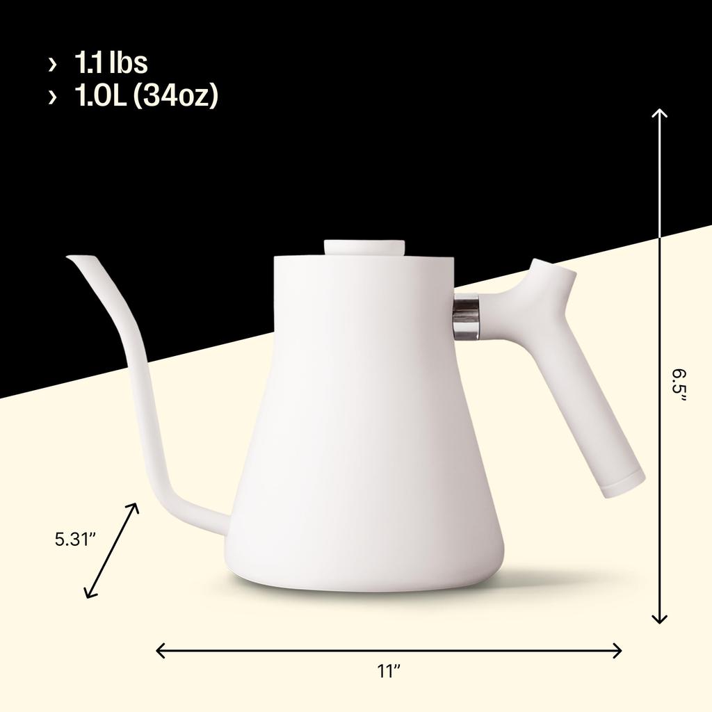 Fellow Stagg Stainless 1L with Ideal for Camping and Outdoor Activities Pour-Over Kettle, Steel, Capacity, Thermometer, (White)