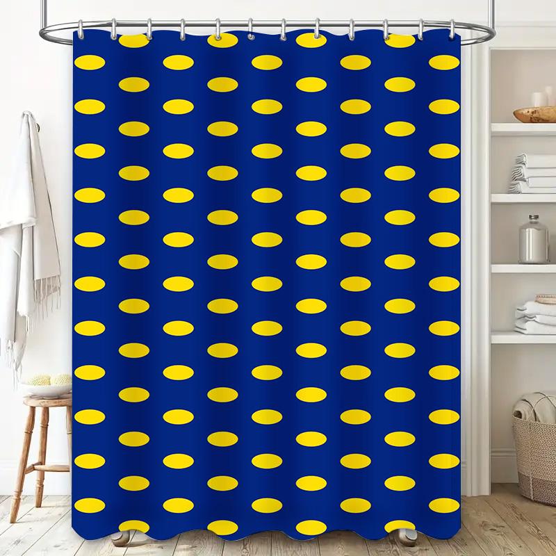 Blue Shower Curtain With Yellow Ovals Bathroom Decor For Home Decoration Waterproof Bath Mat Set Easy Installation In The Tub Or