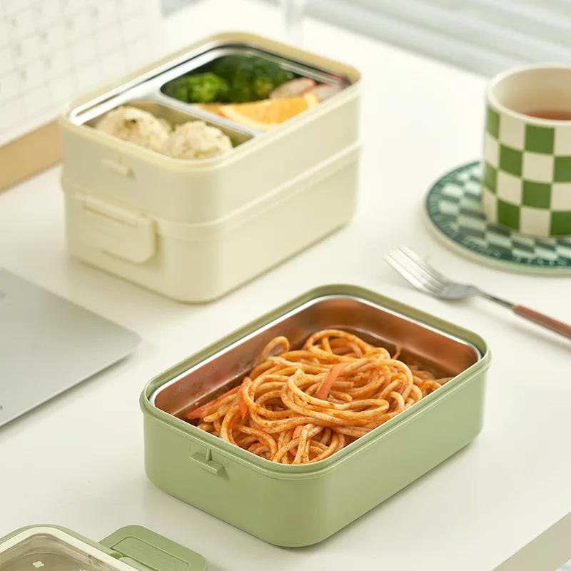Stainless Steel Double-layer Insulated Lunch Box Student Office Workers Leak Portable Proof Food Container Camping Bento Box