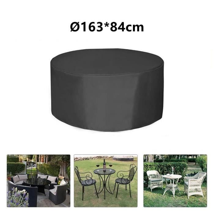 Housse de table ronde, housse de protection pour mobilier de jardin extérieur, housse anti-poussière ronde, Ø163*84cm, noir
