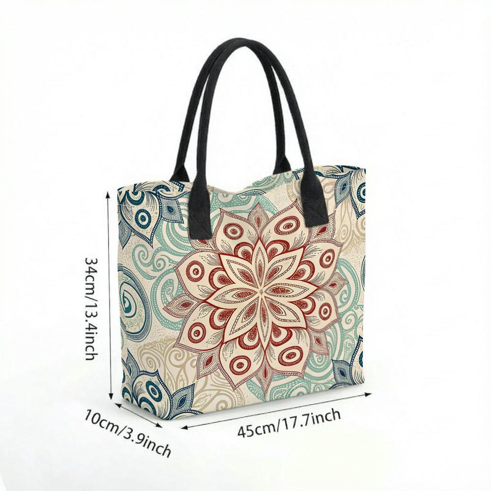  Bohemian Mandala Print Tote Bag Casual Large Capacity Handbag for Daily Use
