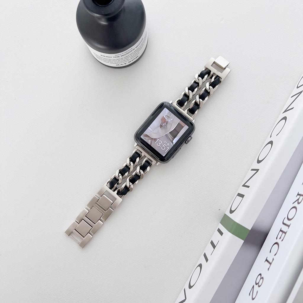 Metall-Lederarmband für Apple Watch 49 mm 45 mm 41 mm 44 mm 40 mm 42 mm 36 mm Damen-Uhrenarmband für iWatch Serie 10 9 8 7 6 5 4 SE