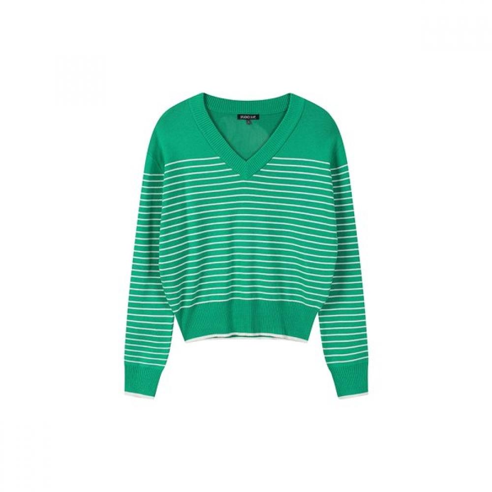 Lap V Neck Stripe Color Knit As1kh261