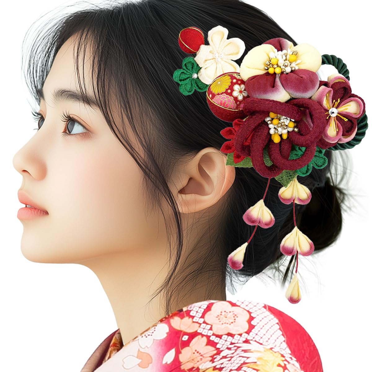 

набор аксессуаров для волос для фурисодэ и церемониального крепдешина из 2 частей совершеннолетие kk-032 Цумами-дзаику (Бургундия)