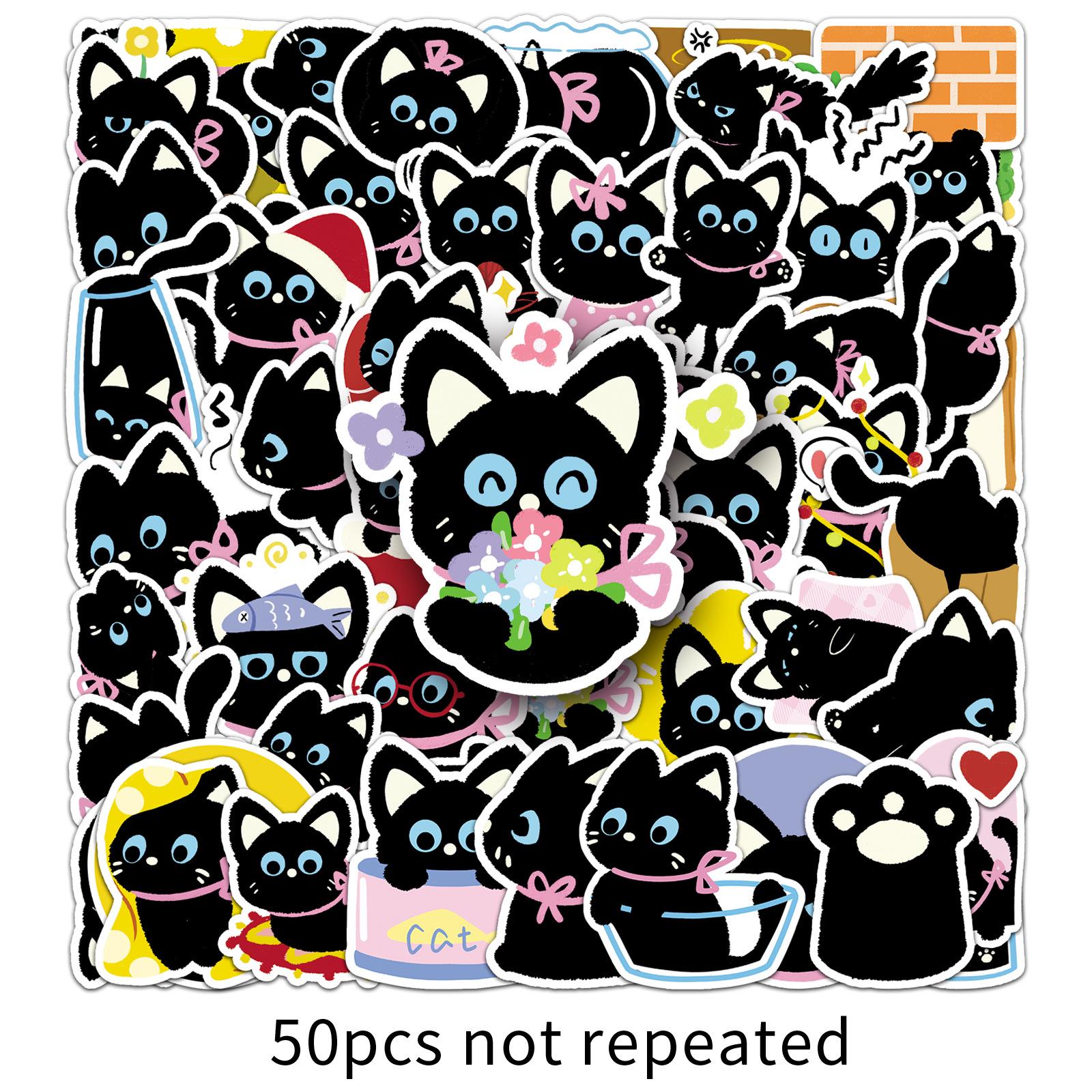 

50 Cute Black Cat Stickers: Adorable, Waterproof Cartoon Animal Decals for Notebooks and Cups