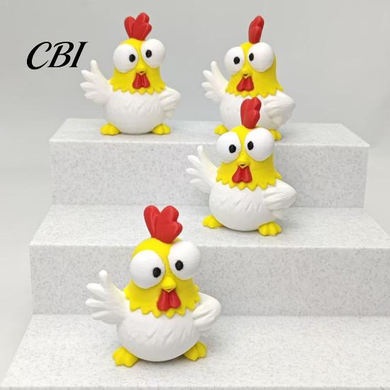 Mini Desktop Ornament 3D Printed Cartoon Rooster Figurine, Big-Eyed Funny Emoticon Figure Ornament, Cute Animal Sculpture, Creative Office Gift Worker