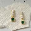 S925 Green Square Pearl Earrings – Haniel – From Korea