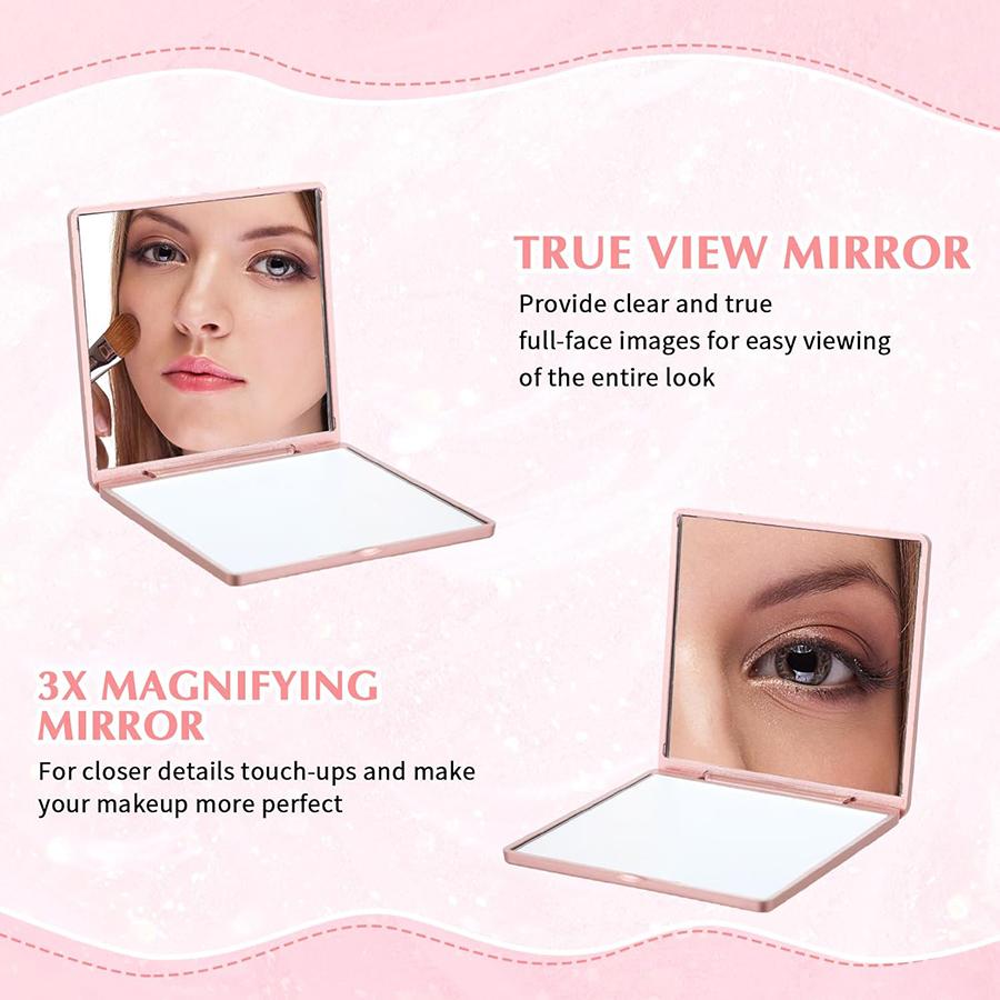 1-6Set 7cm Square Rose Mirror with Storage Bag Lady Handbag Portable Handheld Folding Mirror Dressing Table Makeup Accessories