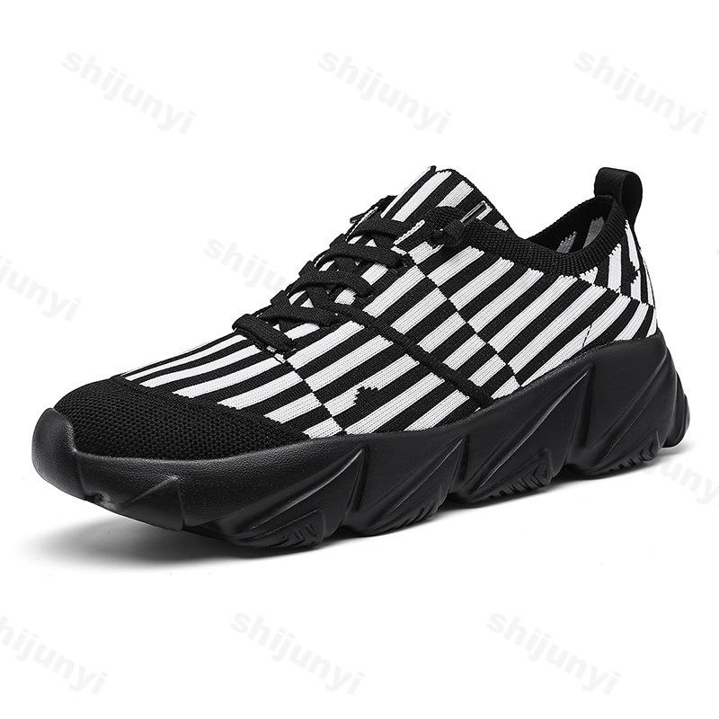 Fashion 2025 Autumn New Men's Strip Design Fashion Casual Low Top Thick Sole Shoes Fly Weave Breathable Mesh Comfortable Chunky sneakers
