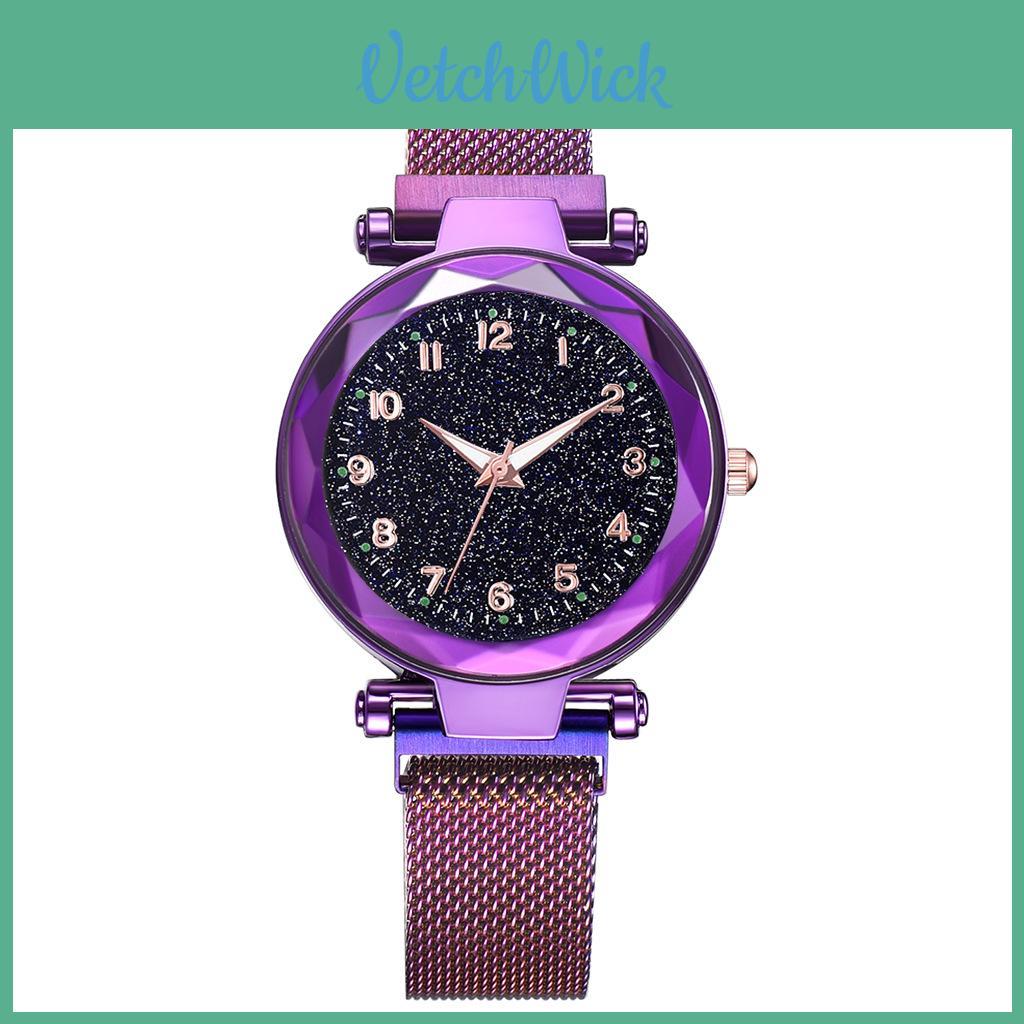 Women Fashion Luminous Numbers Starry Sky Quartz Watch Magnetic Wristwatch Buckle