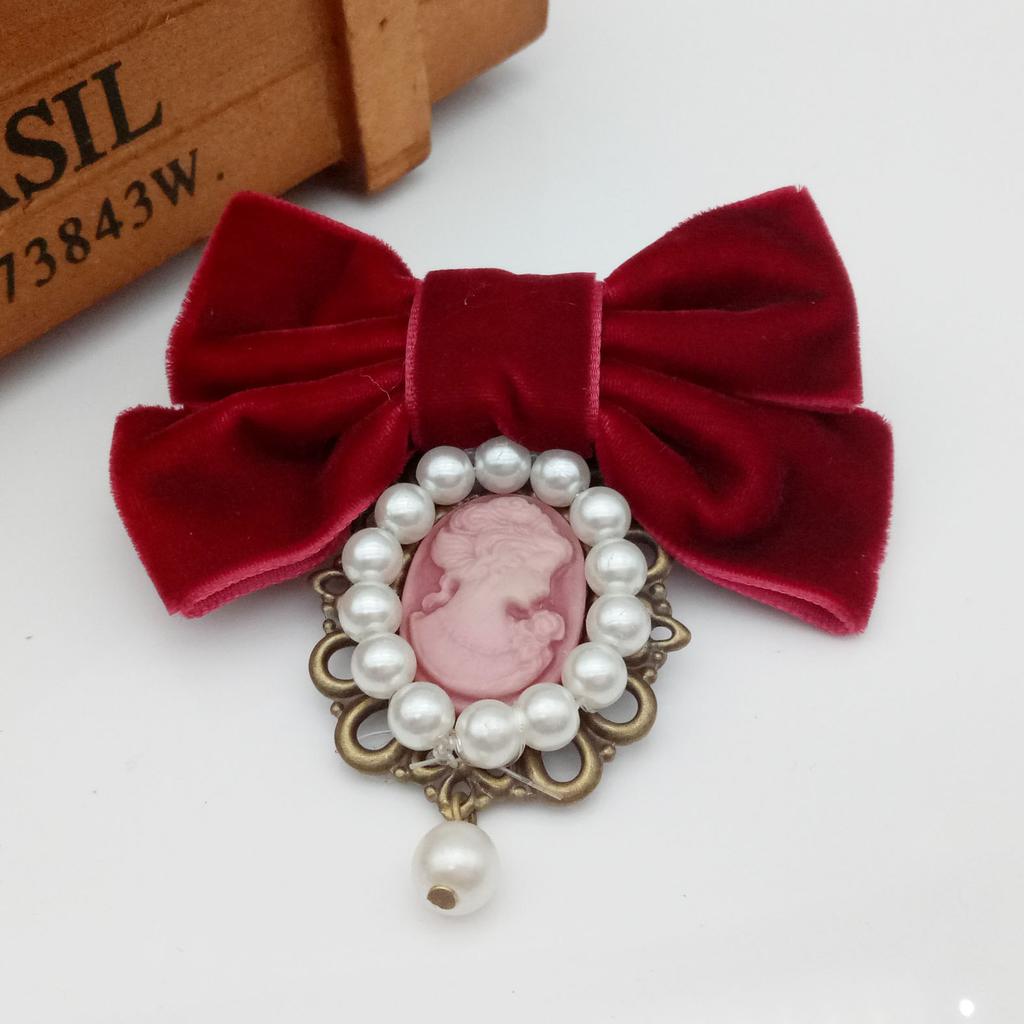 Güzellik Kafa Kurdele Fiyonk Broşlar Kadınlar için Vintage Kraliçe Cameo İnci Broş İğneleri Yaka Kravatı Korsaj Broş Kostüm Takıları