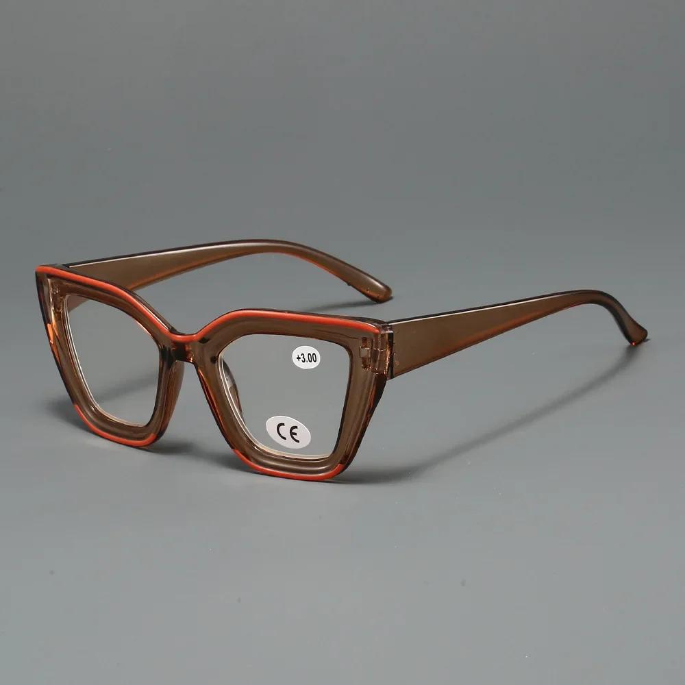 Neutral Fashion Full Frame Reading Glasses Cat Eye Large Frame Anti Blue Light Presbyopia Glasses HD Vision