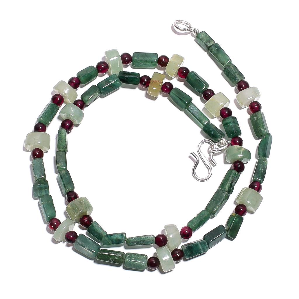 Natural Green Aventurine Garnet Gemstone Smooth Beads Necklace 17" UB-4910 UB-4910