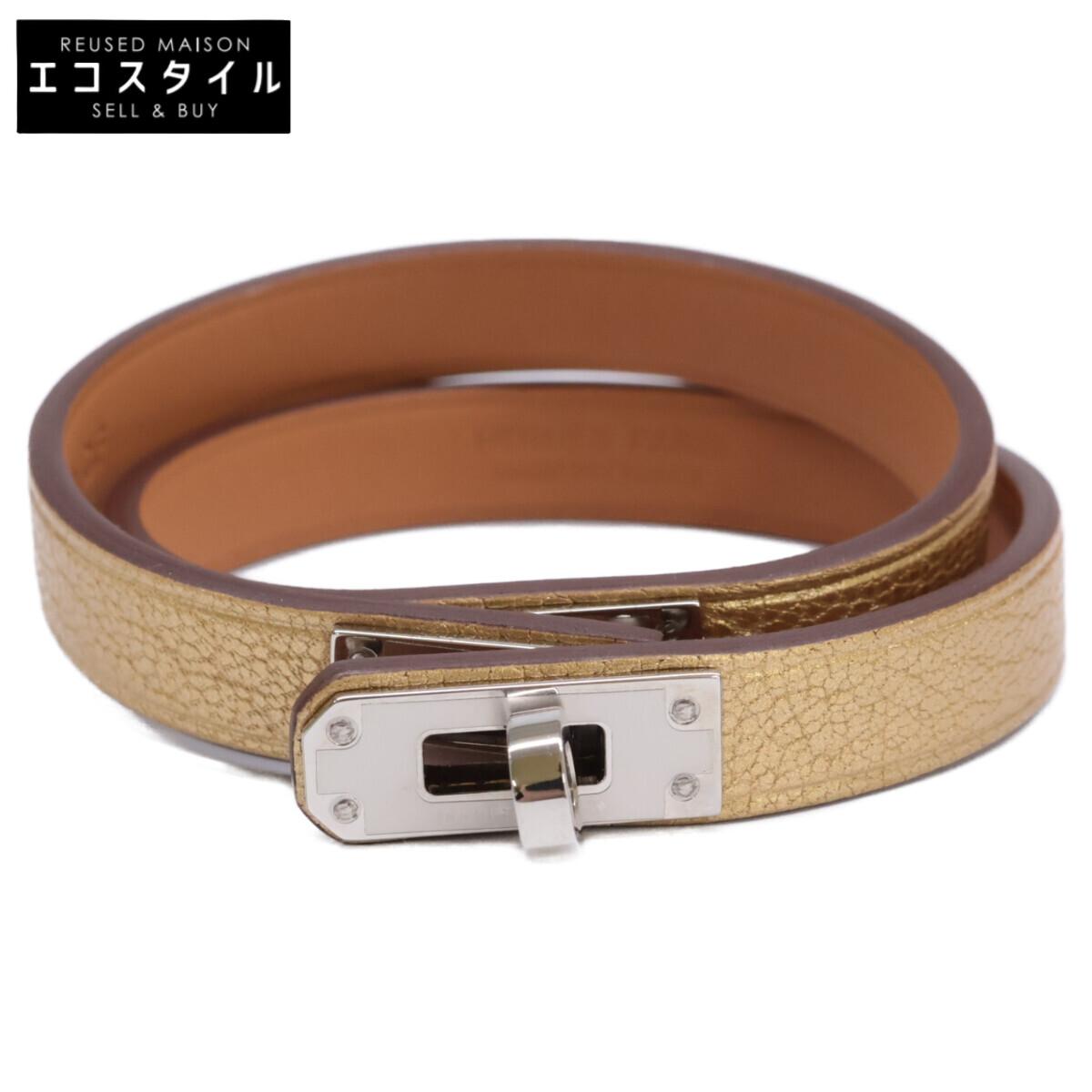 

HERMES [Brand new, unused] 2024 W-stamped Mini Kelly Double Tour Leather Bracelet T2 Metallic goldUsed