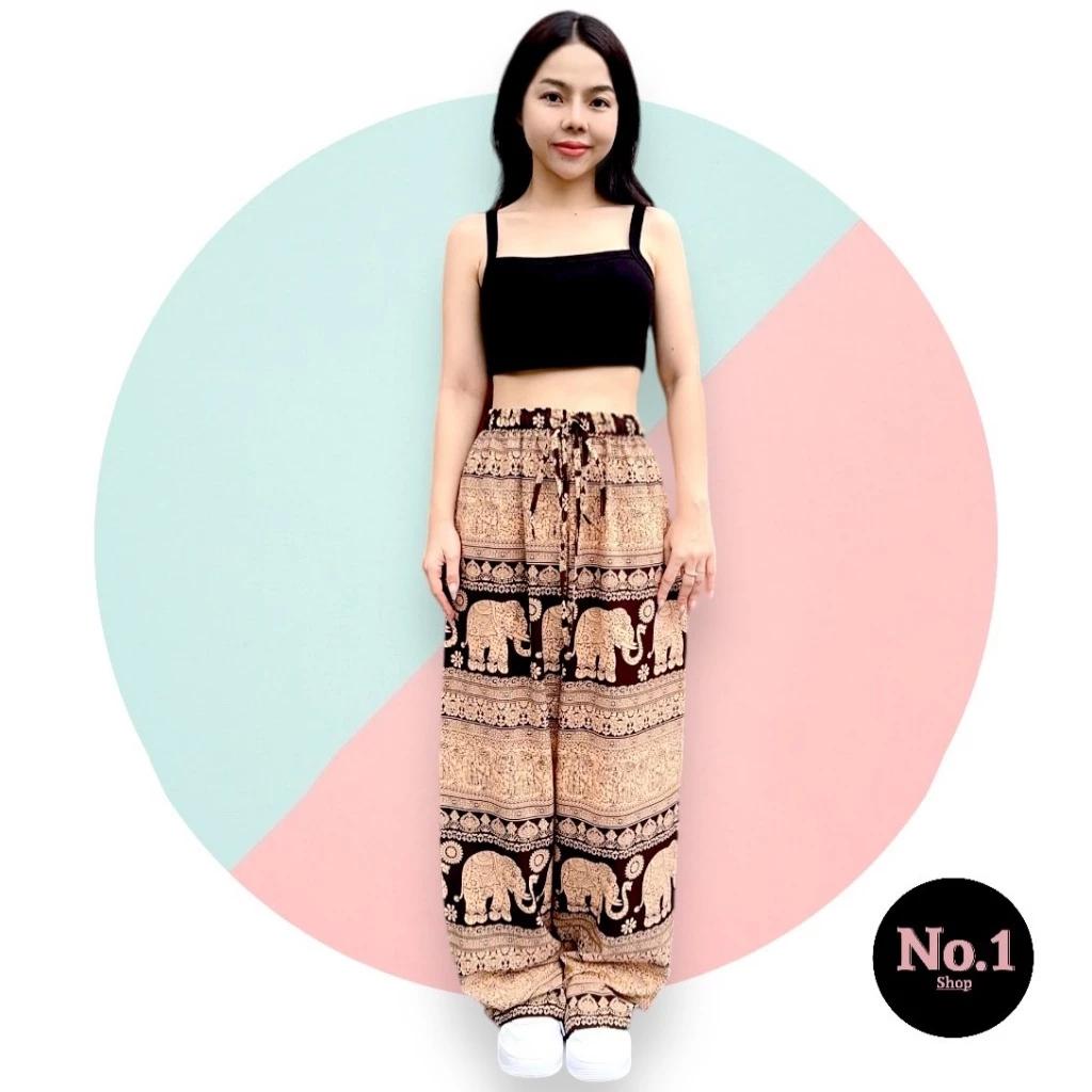 Elephant Pants Women Men Unisex Premium Japanese Silk Print Thailand Casual Streetwear Beach Bohemian Retro Vintage Adjustable Rope Loose Legs
