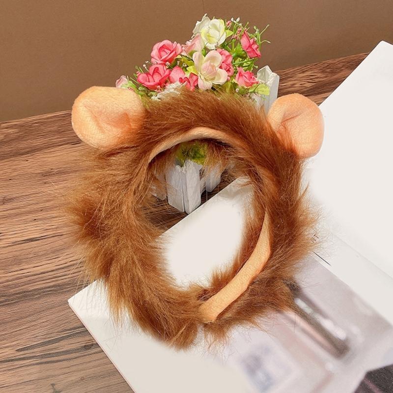 Funny 3D Lion Ear Plush Headband Cute Cartoon Hairhoop Female Dress Up Hairband