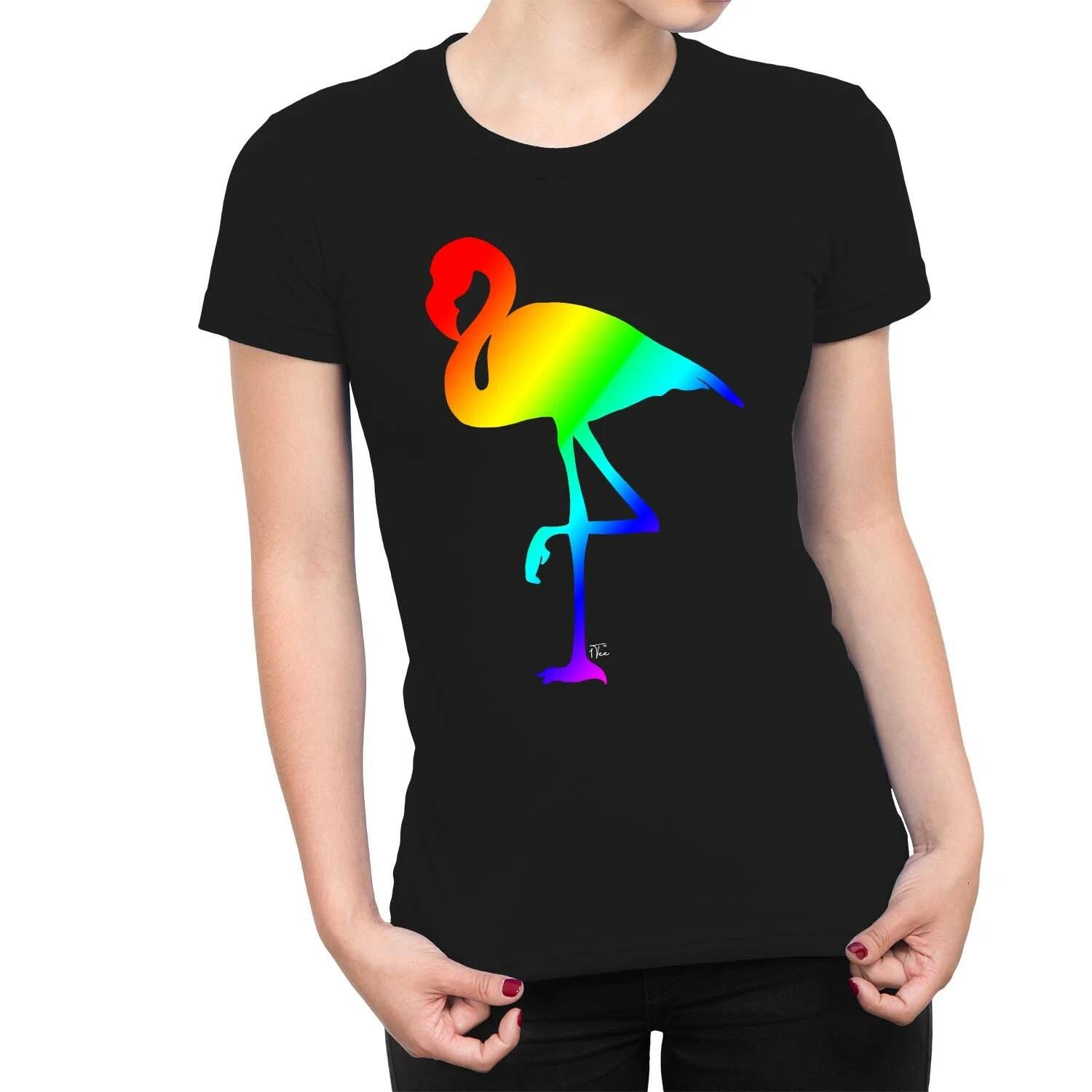 1Tee Womens Flamingo Rainbow Pride T-Shirt XXL