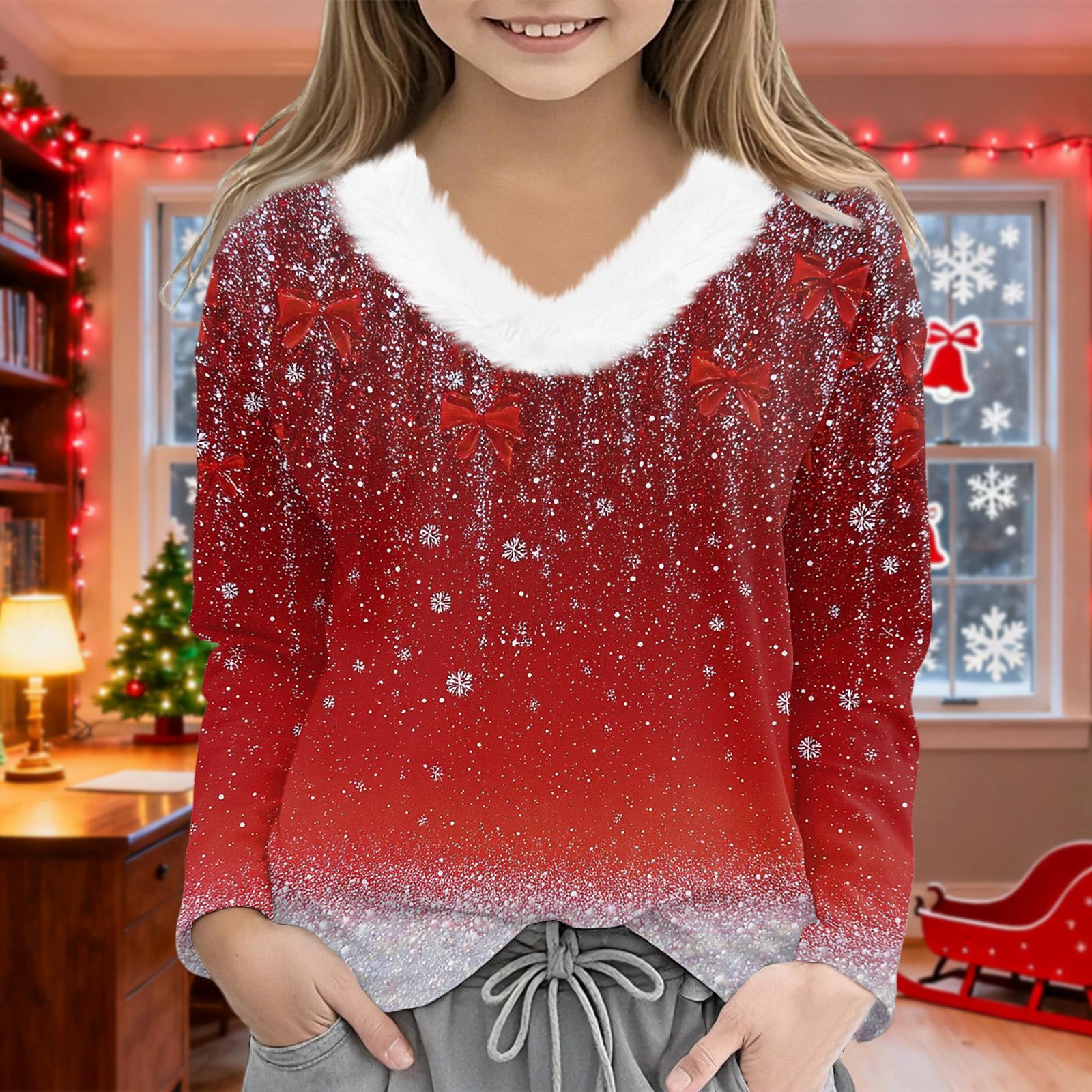 

Christmas Day Girls Long Sleeve T Shirts Kids Girls V-Neck Tee Christmas Print Long Sleeve Top 120 киноварь