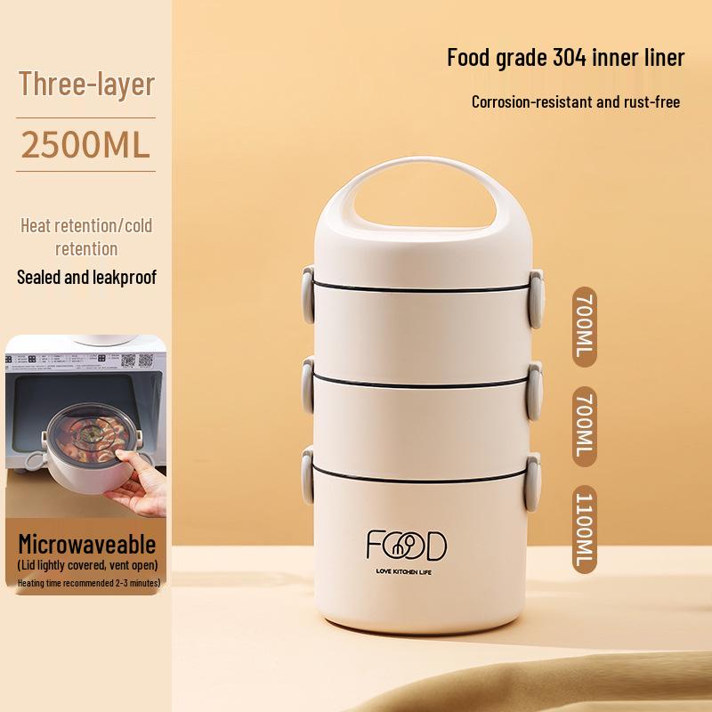 304 Stainless Steel Insulated Lunch Box, Multi-layer, Portable with Handle, Microwaveable – Ideal for Office & Student Meals.