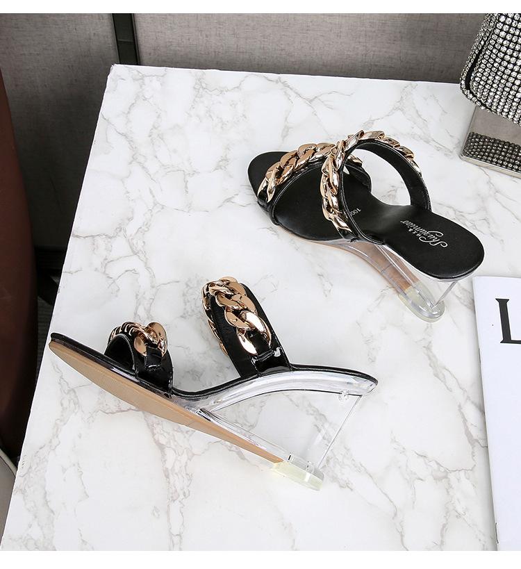 1098 Series Cm Heel Cm Platform Wedge Heel Slippers Shallow Women's Chain Simple Transparent Crystal Shoes LFD